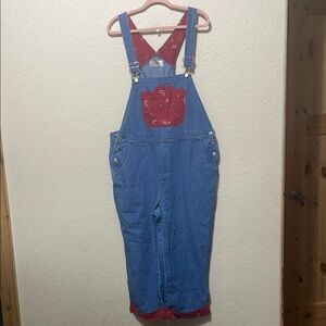 Mandal Bay Women's Blue Denim Overalls/ Red Accents. Good Condition. Size XXL.